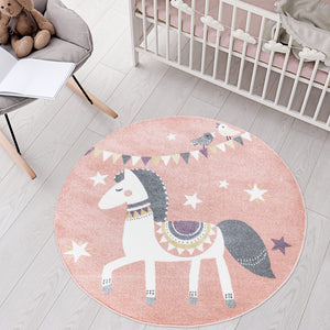 Tapis pour enfant rose avec motif de cheval Ruby