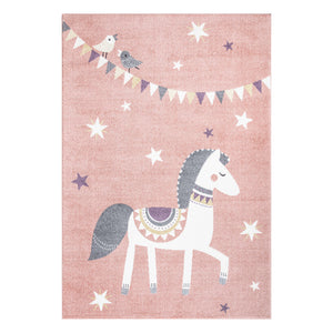 Tapis pour enfant rose avec motif de cheval Ruby