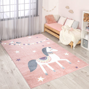 Tapis pour enfant rose avec motif de cheval Ruby