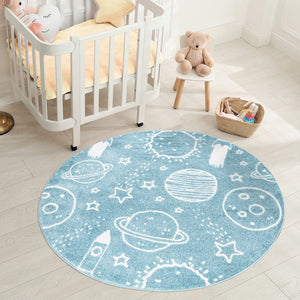 Tapis enfant bleu au motif de galaxie Ruby