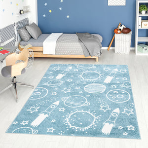 Tapis enfant bleu au motif de galaxie Ruby