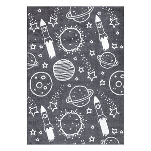 Tapis enfant gris au motif de galaxie Ruby