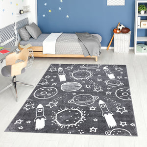 Tapis enfant gris au motif de galaxie Ruby