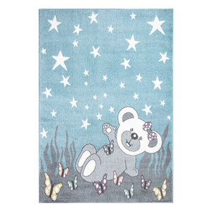 Tapis enfant bleu avec un motif d'ourson sous les étoiles Ruby