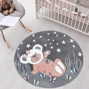 Tapis enfant gris avec un motif d'ourson sous les étoiles Ruby