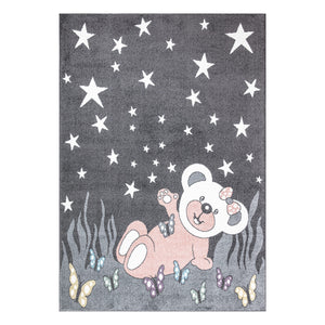 Tapis enfant gris avec un motif d'ourson sous les étoiles Ruby