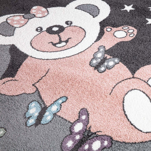 Tapis enfant gris avec un motif d'ourson sous les étoiles Ruby