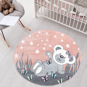 Tapis enfant rose avec un motif d'ourson sous les étoiles Ruby