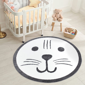 Tapis enfant rond au motif de tête de chat Ruby