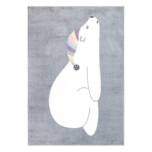 Tapis enfant gris avec un motif d'ours polaire dormant Ruby