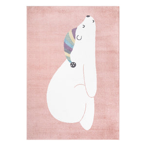 Tapis enfant rose avec un motif d'ours polaire dormant Ruby