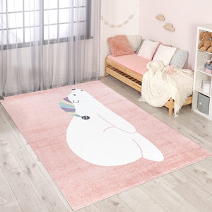 Tapis enfant rose avec un motif d'ours polaire dormant Ruby