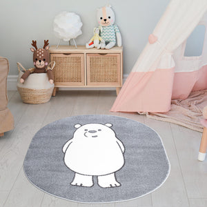 Tapis enfant rond et gris avec un ourson Ruby