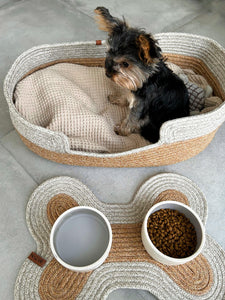 Panier pour chien avec tapis de dessous de gamelle gris BELEM