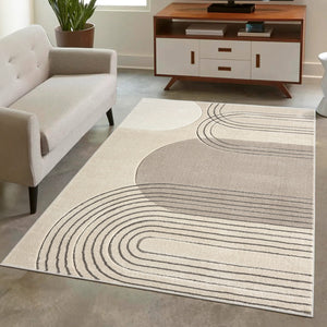 Tapis moderne aux motifs d'arches abstraits marron et blanc - LIAH Liah