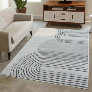 Tapis moderne aux motifs d'arches abstraits gris - LIAH Liah