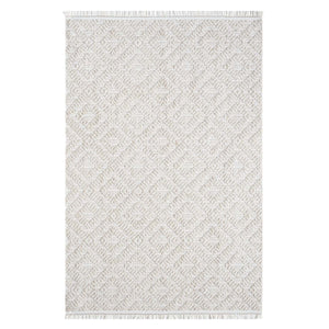 Tapis Laine bouclée Beige avec motif losanges en relief - ALEA Alea