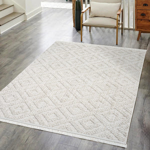 Tapis Laine bouclée Beige avec motif losanges en relief - ALEA Alea