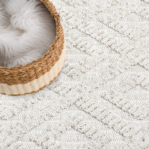 Tapis Laine bouclée Beige avec motif losanges en relief - ALEA Alea