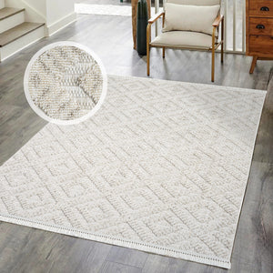 Tapis Laine bouclée Beige avec motif losanges en relief - ALEA Alea