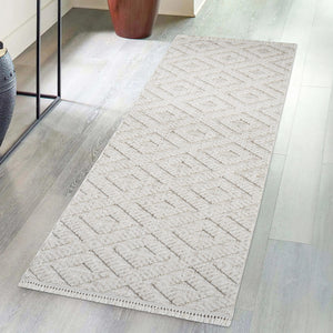 Tapis Laine bouclée Beige avec motif losanges en relief - ALEA Alea