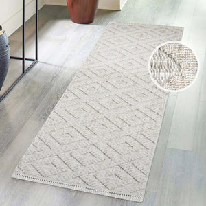 Tapis Laine bouclée Beige avec motif losanges en relief - ALEA Alea