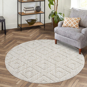 Tapis Laine bouclée Crème avec motif losanges en relief - ALEA Alea