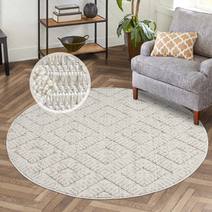 Tapis Laine bouclée Crème avec motif losanges en relief - ALEA Alea