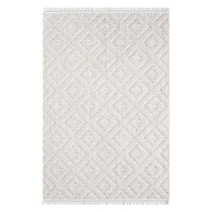 Tapis Laine bouclée Crème avec motif losanges en relief - ALEA Alea