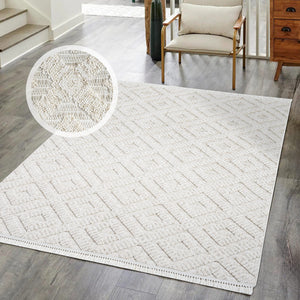 Tapis Laine bouclée Crème avec motif losanges en relief - ALEA Alea