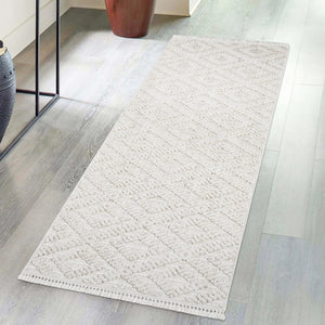 Tapis Laine bouclée Crème avec motif losanges en relief - ALEA Alea