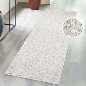 Tapis Laine bouclée Crème avec motif losanges en relief - ALEA Alea