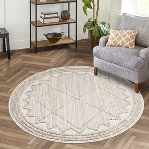 Tapis Laine bouclée Beige avec motif losanges en relief - ALEA Alea