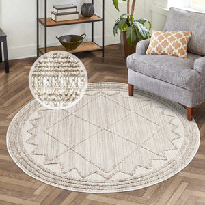 Tapis Laine bouclée Beige avec motif losanges en relief - ALEA Alea