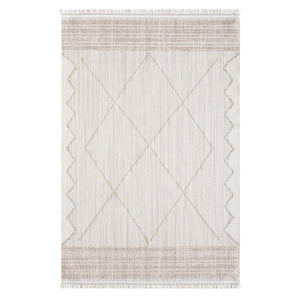 Tapis Laine bouclée Beige avec motif losanges en relief - ALEA Alea