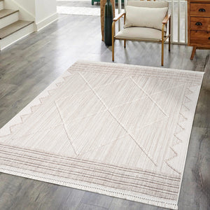 Tapis Laine bouclée Beige avec motif losanges en relief - ALEA Alea