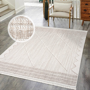 Tapis Laine bouclée Beige avec motif losanges en relief - ALEA Alea