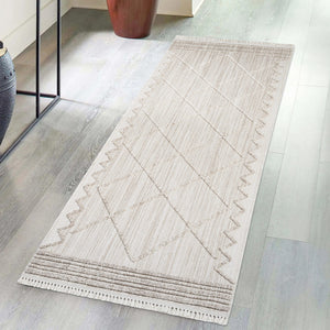 Tapis Laine bouclée Beige avec motif losanges en relief - ALEA Alea