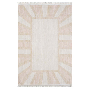 Tapis effet laine bouclée Rose et Beige avec franges - ALEA Alea