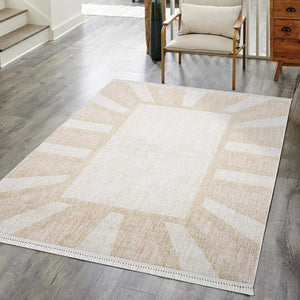 Tapis effet laine bouclée Rose et Beige avec franges - ALEA Alea