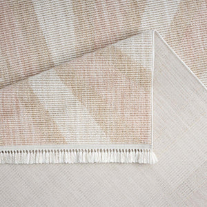 Tapis effet laine bouclée Rose et Beige avec franges - ALEA Alea