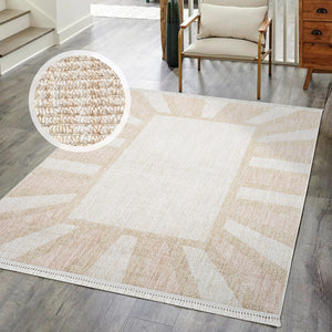 Tapis effet laine bouclée Rose et Beige avec franges - ALEA Alea