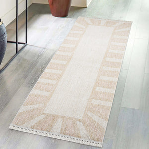 Tapis effet laine bouclée Rose et Beige avec franges - ALEA Alea