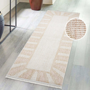 Tapis effet laine bouclée Rose et Beige avec franges - ALEA Alea