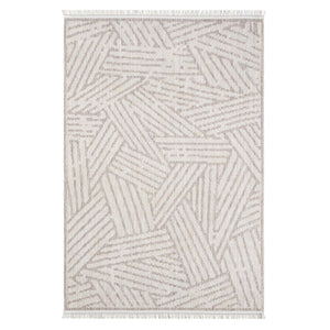 Tapis effet Laine Bouclée Beige et Crème avec franges - ALEA Alea