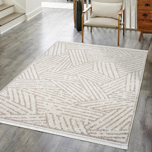 Tapis effet Laine Bouclée Beige et Crème avec franges - ALEA Alea