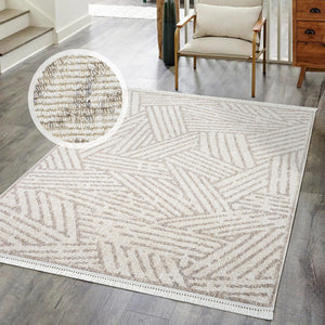 Tapis effet Laine Bouclée Beige et Crème avec franges - ALEA Alea