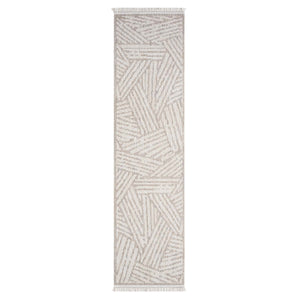 Tapis effet Laine Bouclée Beige et Crème avec franges - ALEA Alea