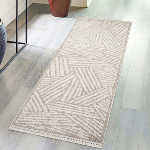 Tapis effet Laine Bouclée Beige et Crème avec franges - ALEA Alea