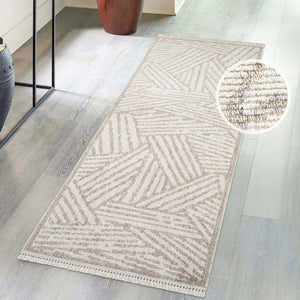 Tapis effet Laine Bouclée Beige et Crème avec franges - ALEA Alea